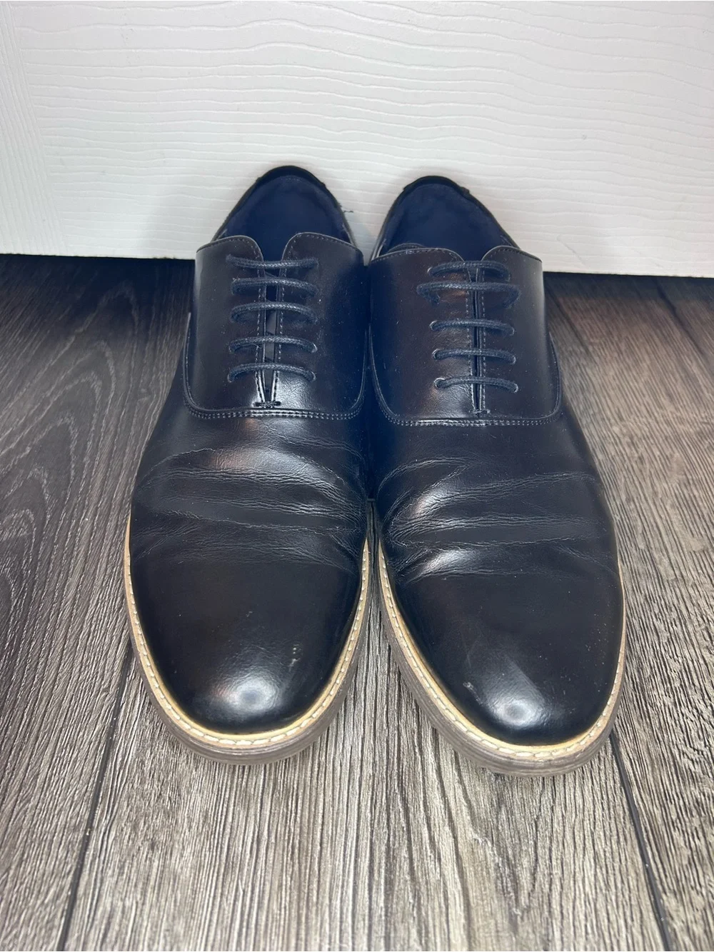 Steve Madden Black Cap Toe Oxford Leather Dress Shoes Men’s Size 10